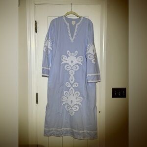 Embroidered Maxi Dress - Light Blue with White Detail